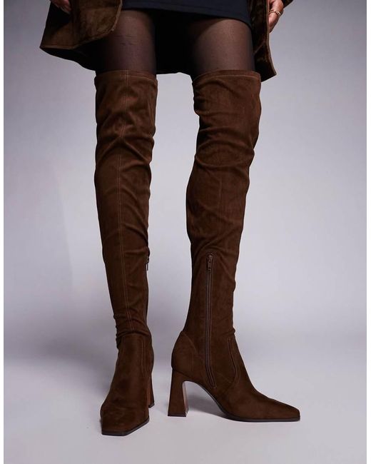 ASOS Brown Kira Chisel Toe Over The Knee Boots