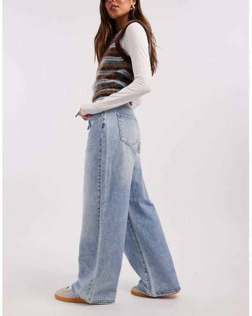 Vero Moda Blue Wien Mid Rise Wide Leg Belted Jeans