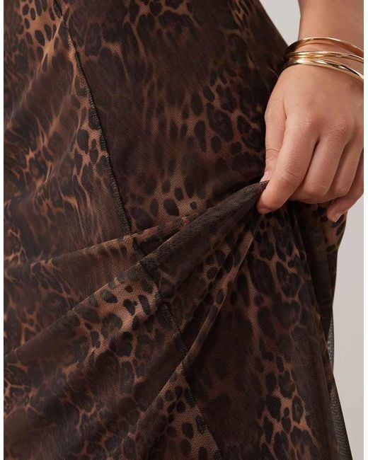 ASOS Natural Printed Mesh Maxi Skirt With Split