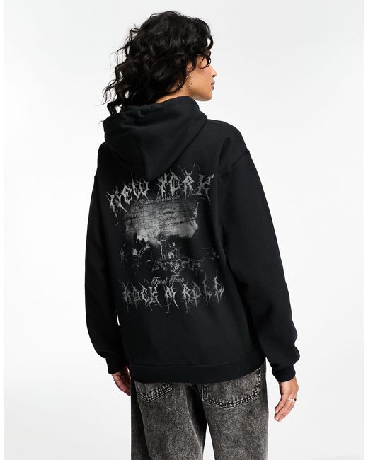 ASOS Black Oversized Hoodie With New York Rock Graphic