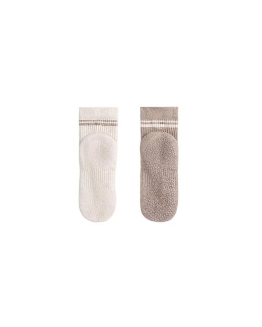 Oysho Natural 2 Pairs Of Cotton Padded Quarter Yoga And Pilates Socks
