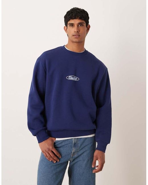 ASOS Blue Relaxed Fit Sweatshirt With Print for men