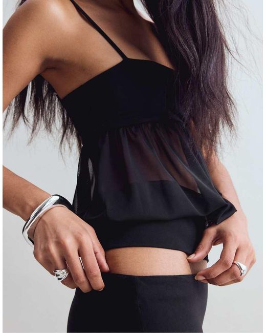 Stradivarius Blue Fitted Mesh Balloon Top