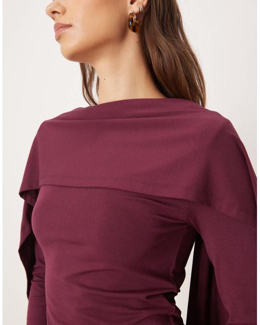 ASOS Red Scarf Drape Detail Long Sleeve Top