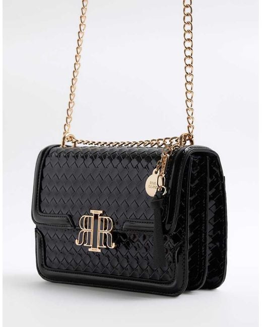 River Island Black Embossed Woven Satchel Bag