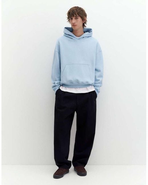 Pull&Bear Blue Boxy Fit Hoodie for men
