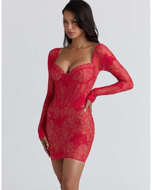 House Of Cb Lucienne Lace Embroidered Mini Dress