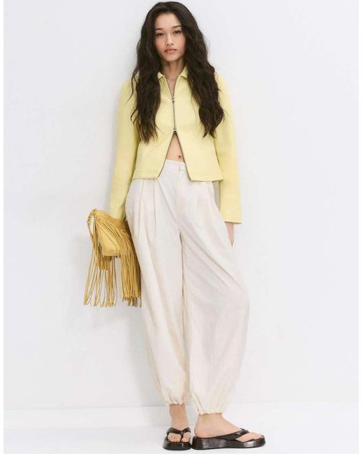 Stradivarius White Fitted Leather Effect Jacket