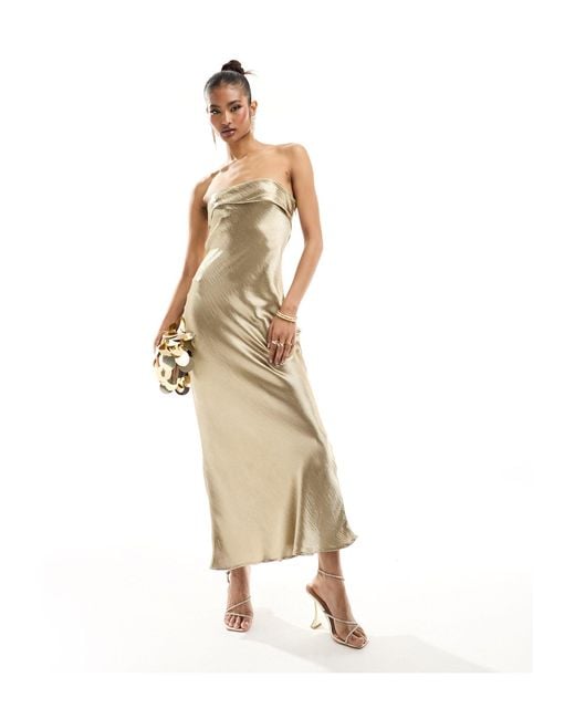 In The Style Metallic Liquid Satin Bandeau Cut Out Back Maxi Dress