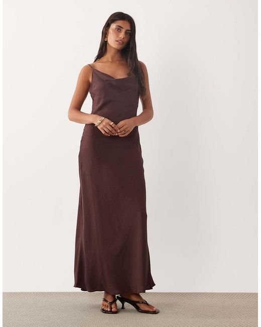 Mango Purple Cowl Neck Strappy Satin Midaxi Dress