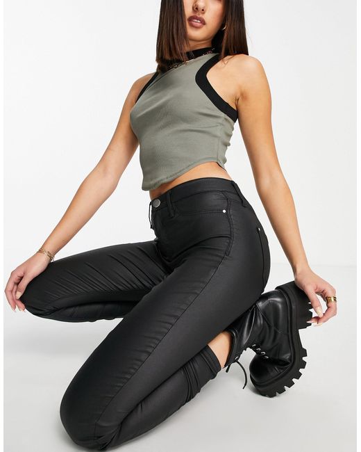 River Island Denim Molly Mid Rise Waxed Coated Skinny Jeans in Black Lyst