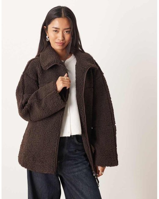 Gina Tricot Brown Pile Zip Up Shacket Jacket