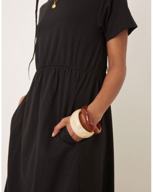 Threadbare Black Short Sleeve Jersey Midi Dress With Pockets