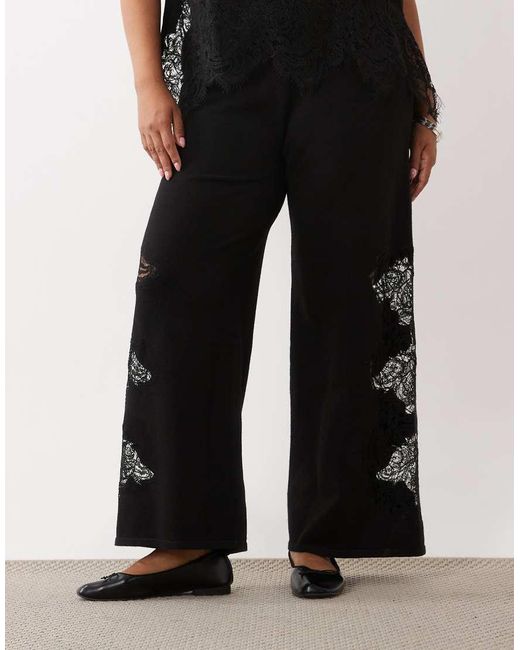 ASOS Black Asos Design Curve Compact Knit Lace Trim Pants