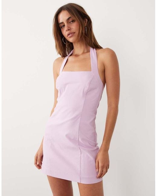 Mango Pink Starring Hailey Bieber Halterneck Mini Dress