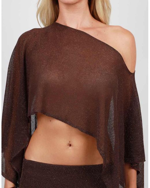 SIMMI Brown Sheer Knit Cape Top