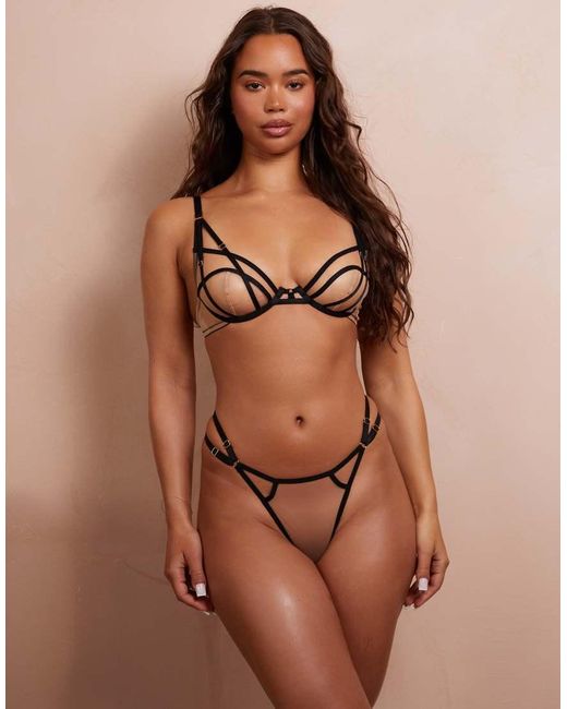 Wolf & Whistle Brown X Michelle Domingos Illusion Mesh Double Strap Thong
