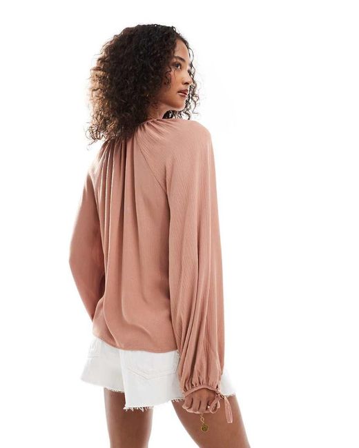 Blusa Bohémien Color Cioccolato Con Maniche A Palloncino E Laccio Sul Davanti di Miss Selfridge in White