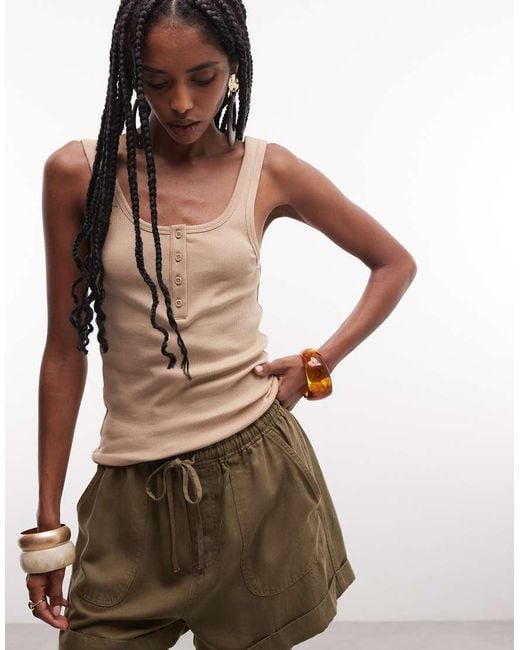 ASOS Natural Ribbed Scoop Neck Henley Vest