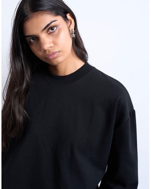 TOPSHOP Black Premium Interlock Long Sleeve Skater Tee