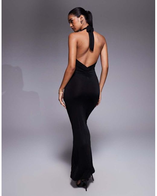 I.AM.GIA Blue Ziva Halterneck Plunge Low Back Tie Waist Maxi Dress