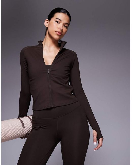 Top Deportivo Marrón De Manga Larga Con Cremallera De Tejido Suave Icon De 4505 de color Gray