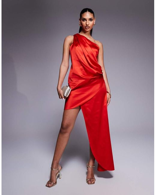 Vestido Corto Asimétrico Con Diseño Cruzado En La Parte Delantera De -Marrón ASOS de color Red