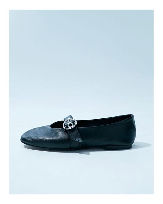 ASOS Gray Lavish Premium Leather Mary Jane Ballet