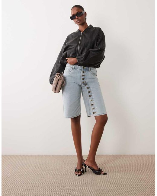 Lioness Blue Penny Exclusive Asymmetric Button Detail Relaxed Leg Jorts