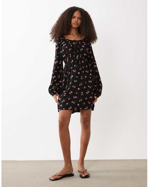 Miss Selfridge Black Spun Scoop Neck Mini Tea Dress