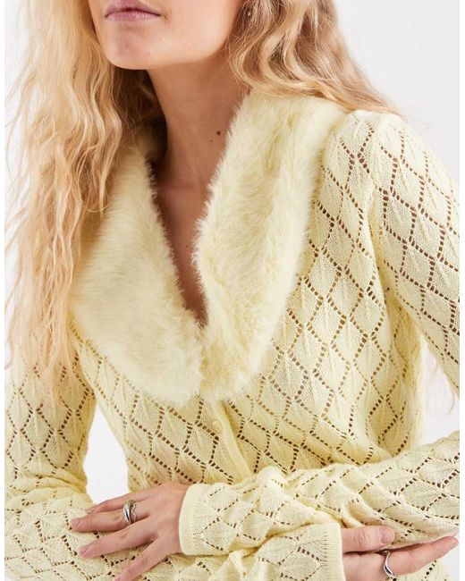 House Of Sunny White peggy Cardigan With Detachable Faux Fur Collar