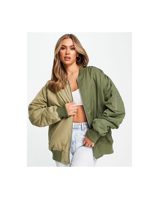 TOPSHOP Oversized Half And Half Contrast Bomber Jacket in Green | Lyst