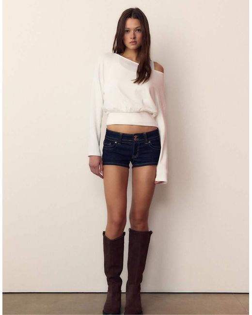 Stradivarius Natural Long Sleeve Boat Neck T-shirt With Band