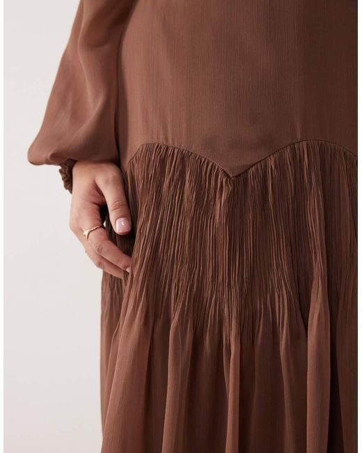 ASOS Brown Asos Design Curve Slash Neck Chiffon Godet Maxi Dress