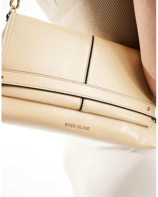 River Island Natural Fold Over Clutch