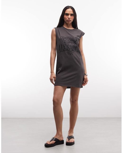 AllSaints Blue Brooke Sleeveless Sun City Logo T-Shirt Mini Dresss