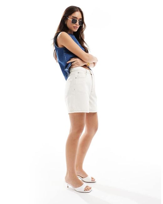 ASOS White Dad Denim Short With Cinch Back