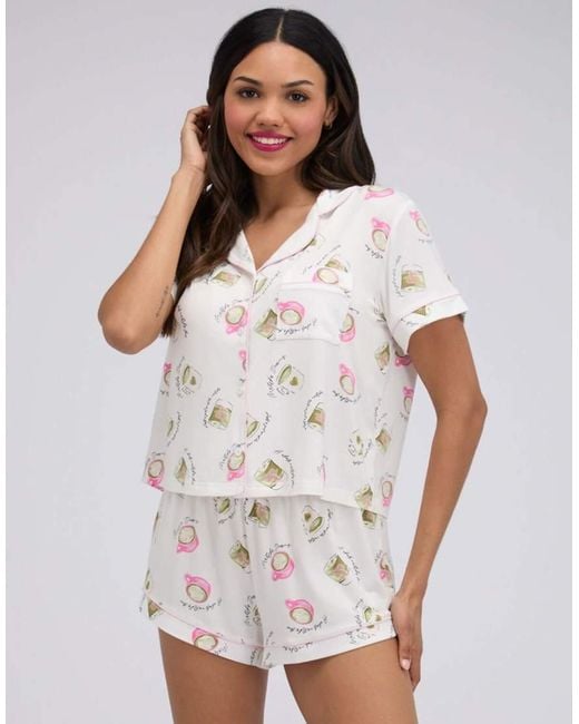 Boux Avenue White Matcha Modal Short Sleeved Pyjama Set With Shorts