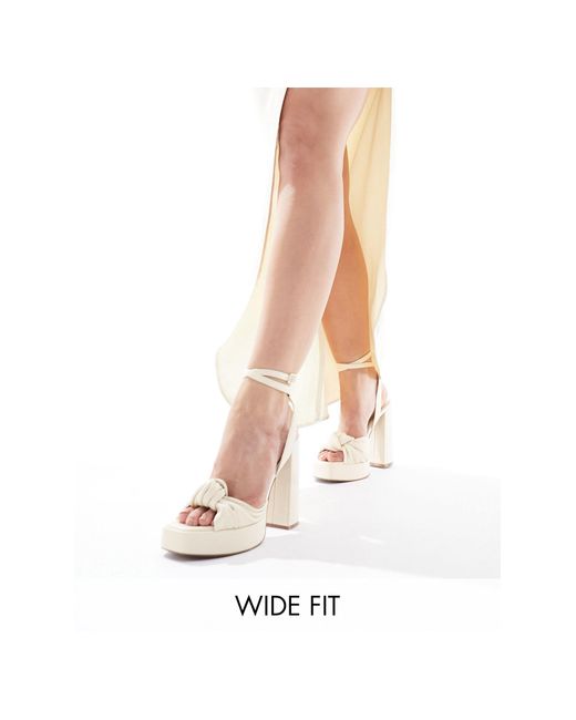 ASOS White Wide Fit Nikita Knotted Platform Block Heel Sandals
