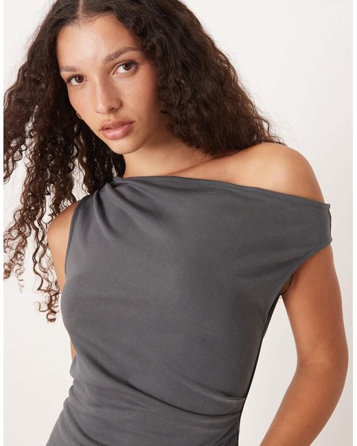 Mango Asymmetric A Line Midi Dress in Gray | Lyst