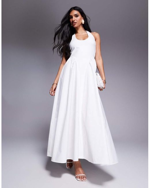 Aria Cove Gray Scoop Halterneck Drop Waist Maxi Dress