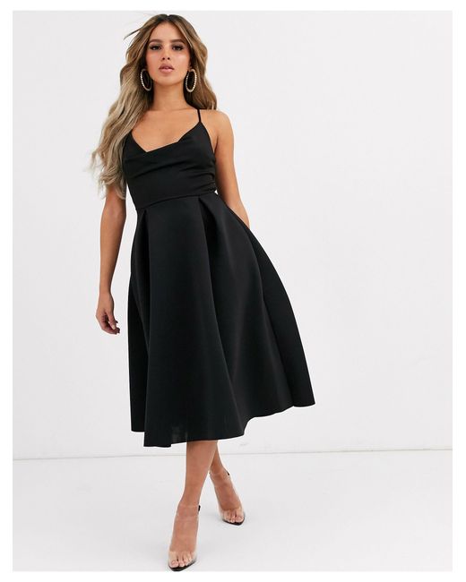 ASOS – midi-ballkleid mit wasserfallausschnitt und spaghettiträgern in  Schwarz | Lyst AT