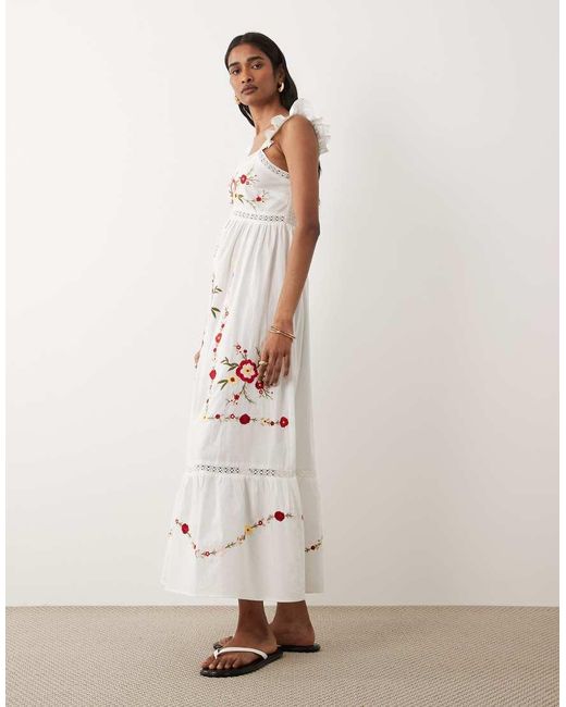 Miss Selfridge Natural Lace Insert Embroidered Maxi Dress