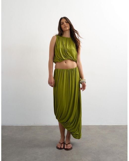TOPSHOP Green Bubble Drape Top