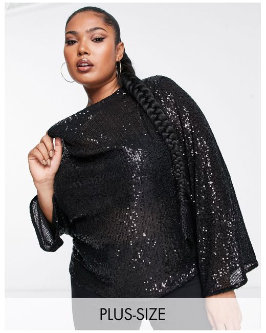 River Island Sequin Cowl Neck Top In Black Lyst