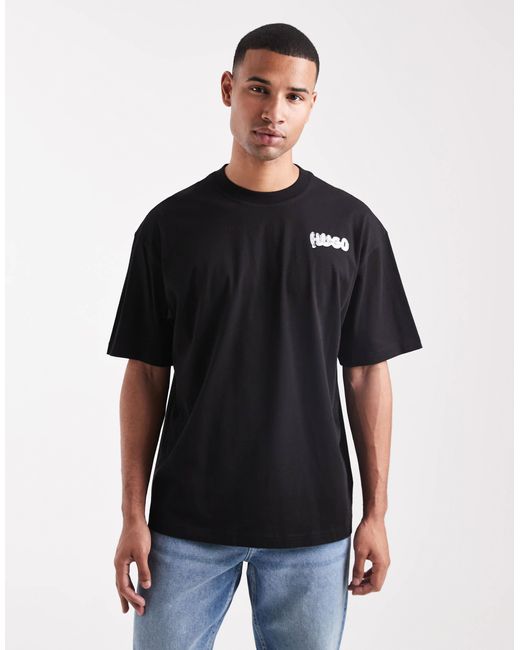 HUGO Black Nyrotee Bubble Logo Back Print Oversized T-shirt for men