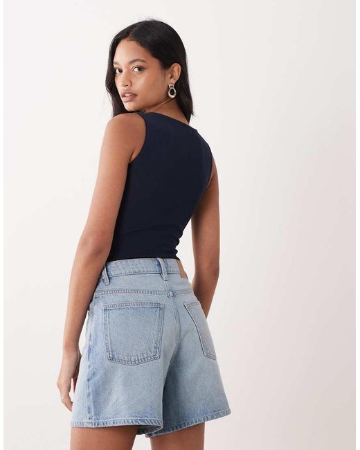 Miss Selfridge Blue Button Through Sleeveless Bodysuit