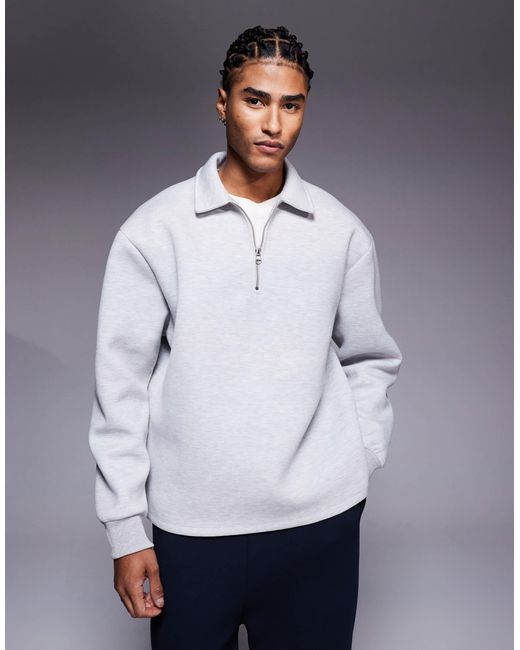 ASOS Gray Oversized Quarter Zip Sweatshirt With Collar And Fixed Hem for men