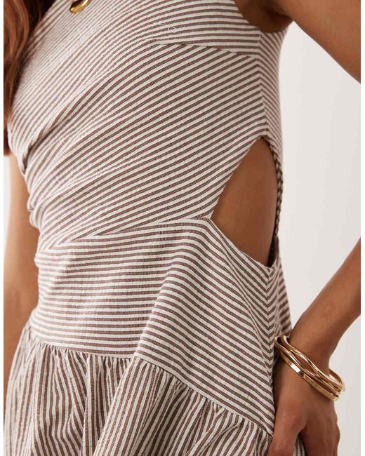 ASOS Natural One Shoulder With Cinched Dropped Hem Midi Dress