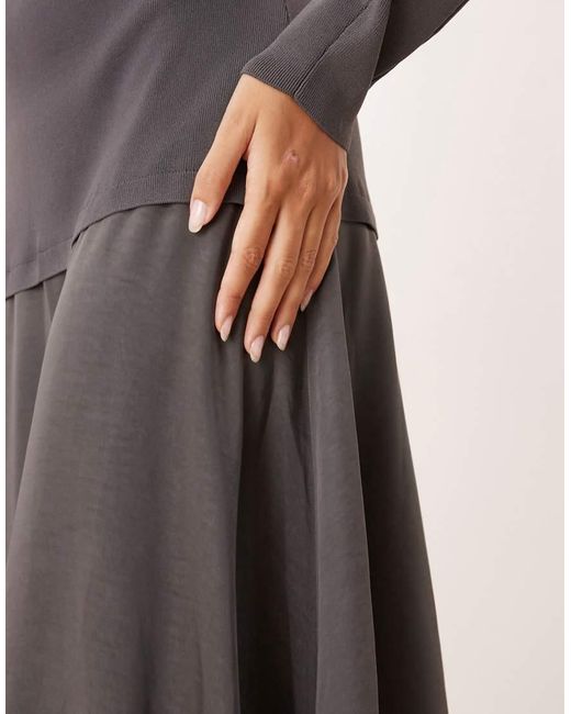 ARRANGE Gray Hybrid Knit Mix Sculpted Sleeve Maxi Dress
